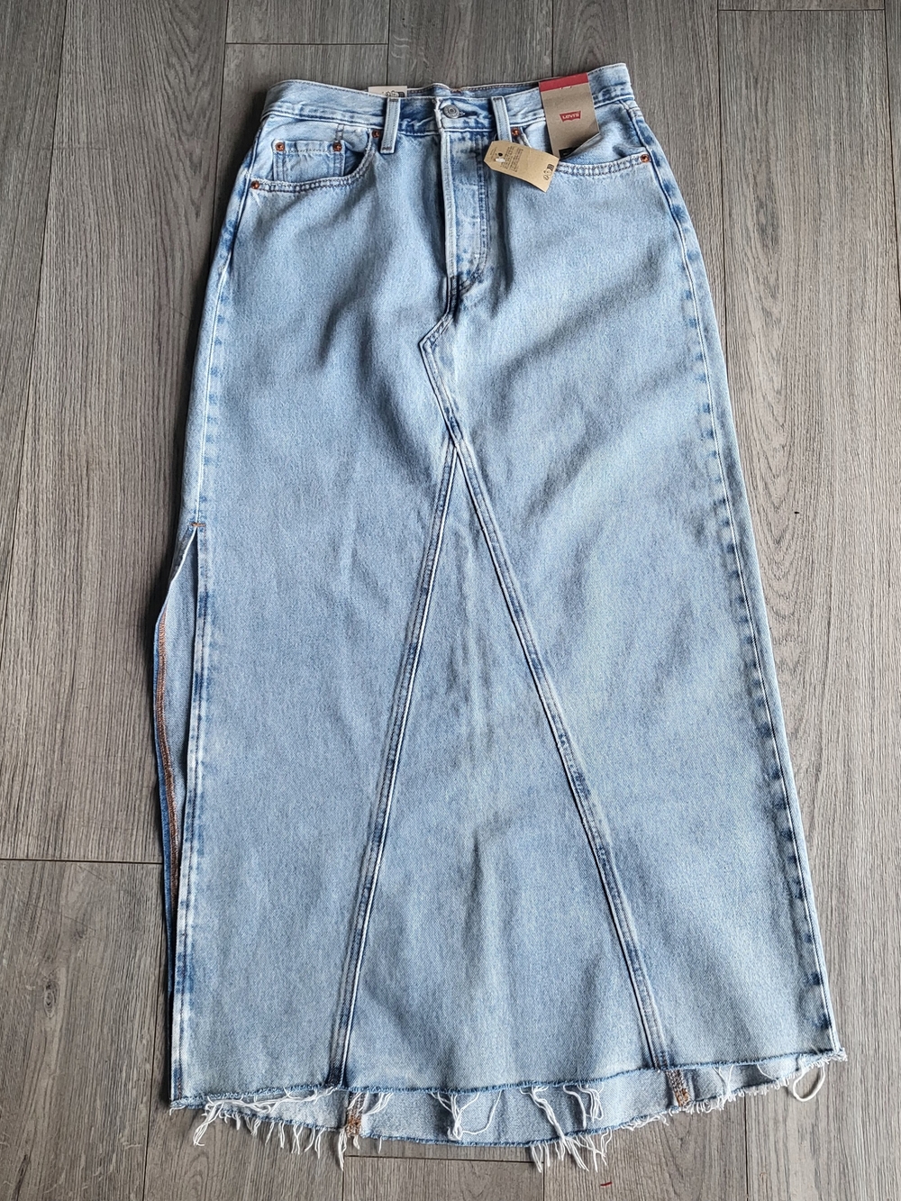 NWT Levi's Icon Denim Maxi Skirt W27 Light Wash Distressed Y2K Western Boho
